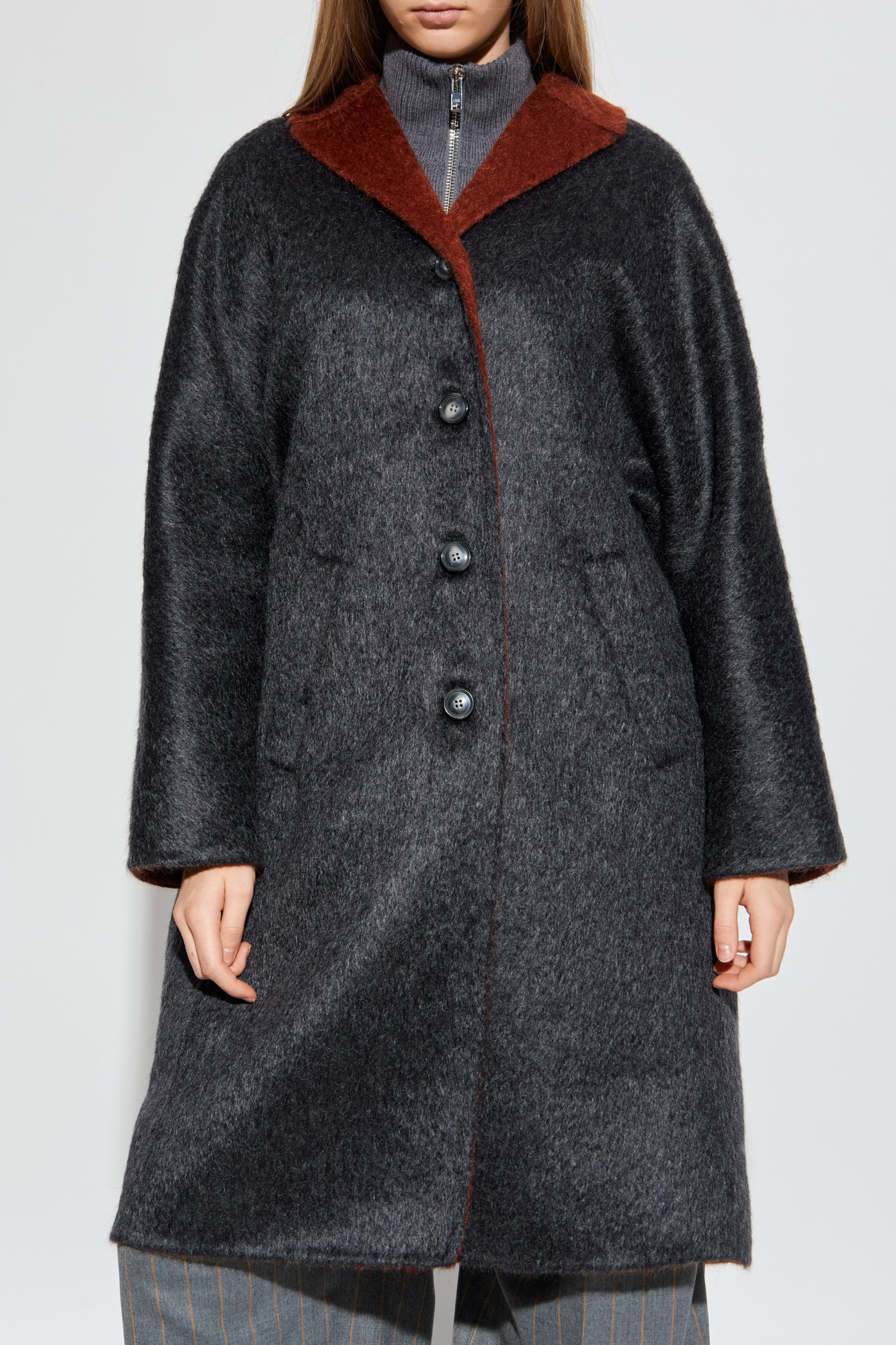 MARNI ダークグレー　ウールロングコート 40フロントジッパー Grey Coat with mohair finish Marni - Vitkac AS